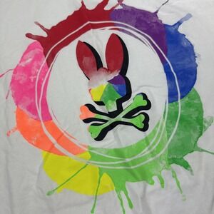 Psycho Bunny T-Shirt Mens 3XLT Pima Cotton Paint Splatter Logo White‎ Tee Shirt
